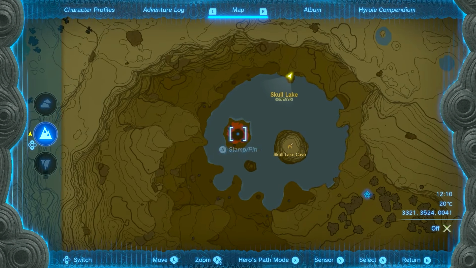 A map showing an island on skull lake.