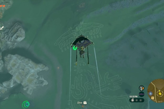 Link paragliding above a giant geoglyph.