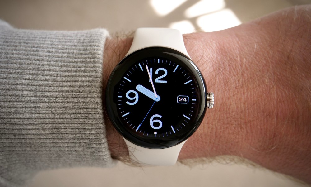 The Pixel Watch on a person's wrist.