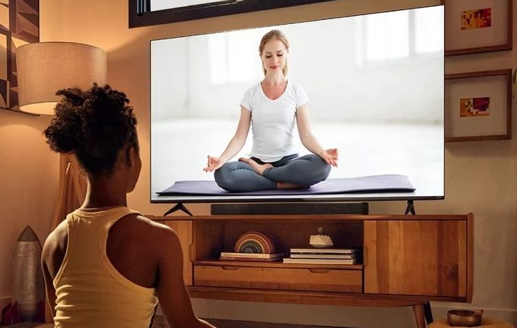Image of VIZIO65" The class M6 Series 4K QLED HDR Smart TV M65Q6-J09 is used as a meditation teacher.