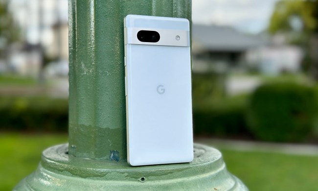 Google Pixel 7a in Snow on a lamp post