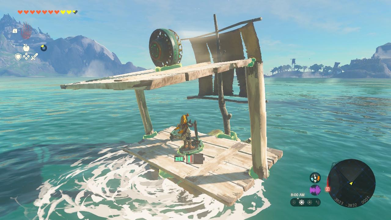 Link fährt ein Boot in The Legend of Zelda: Tears of the Kingdom.