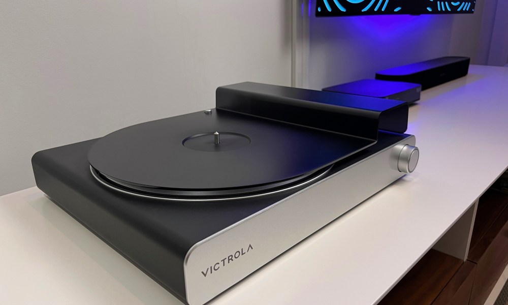 The Victrola Stream Carbon with its dust cover on.