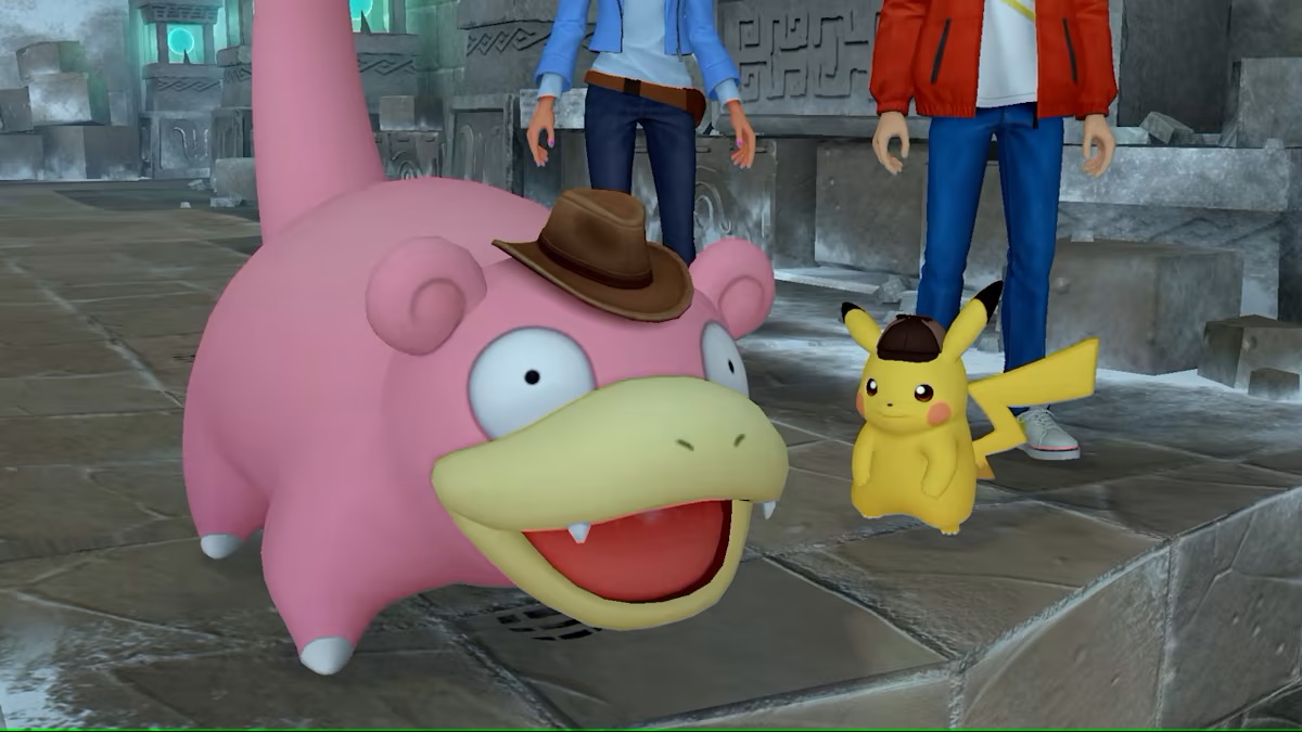 Detective Pikachu und ein Slowpoke mit Cowboyhut.