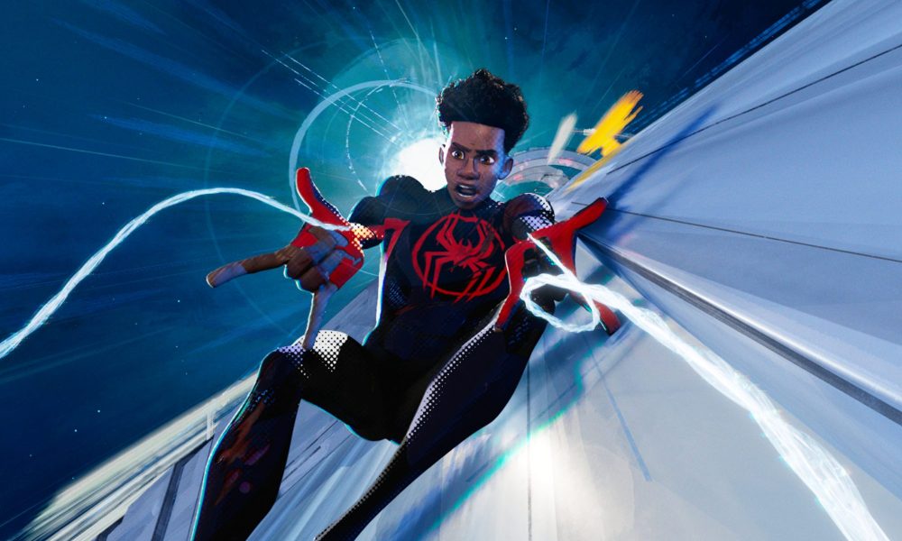 Miles shooting his webs in "Spider-Man: Across the Spider-Verse."