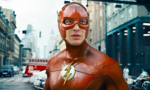 Barry Allen in the Flash suit looking to the distance in The Flash.