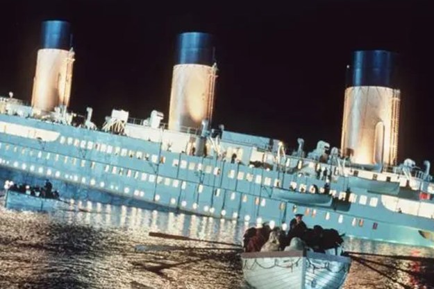 The Titanic sinks in a scene from James Cameron's Titanic.