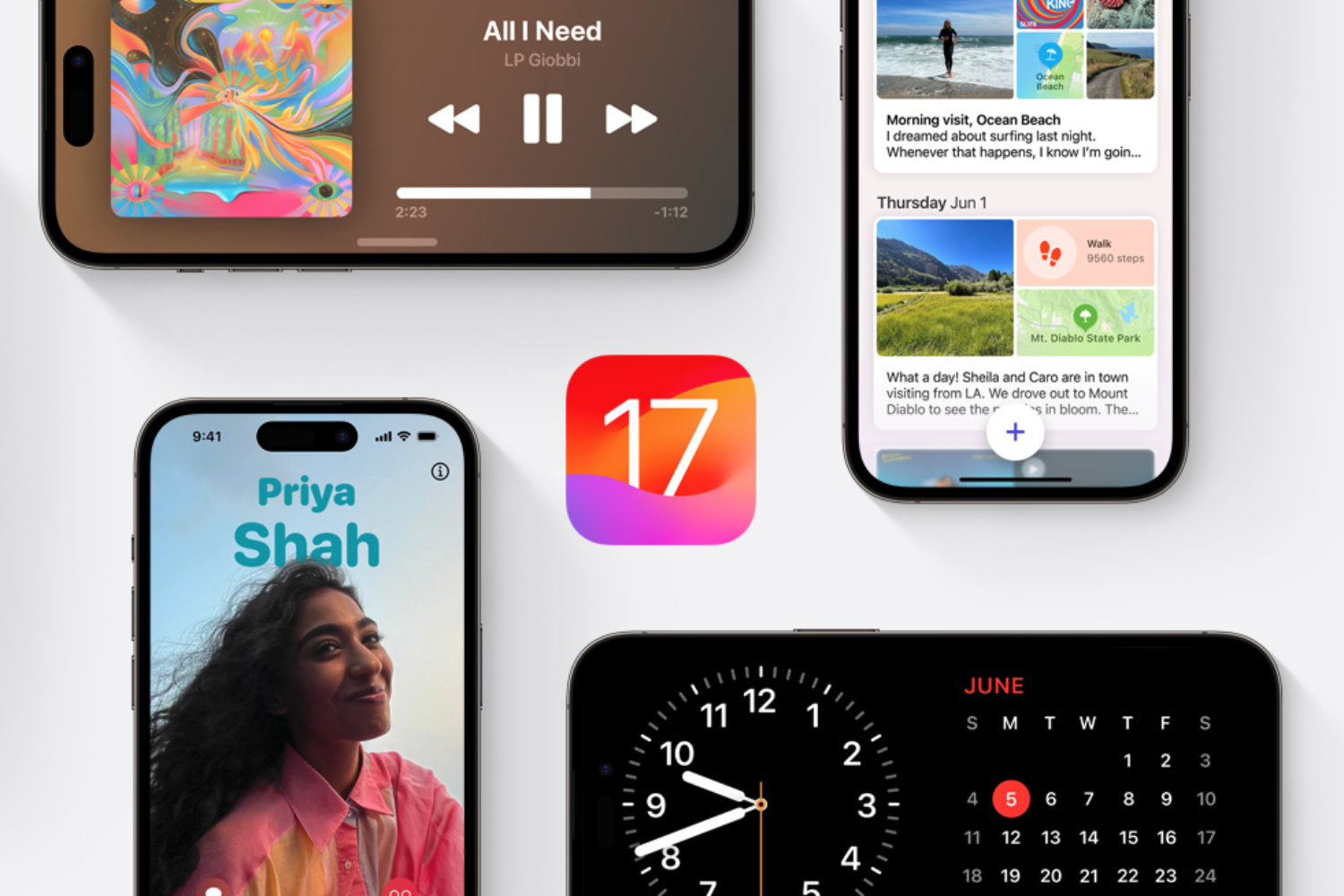 iOS 17-Logo und Renderings auf der Apple-Website.