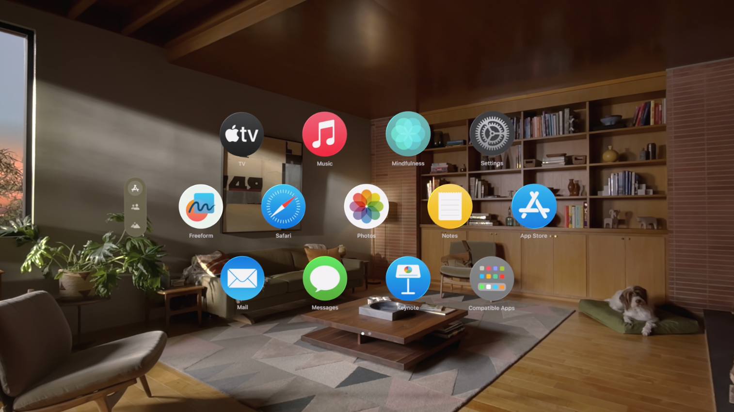 Apple Vision Pro home screen shows floating apps..