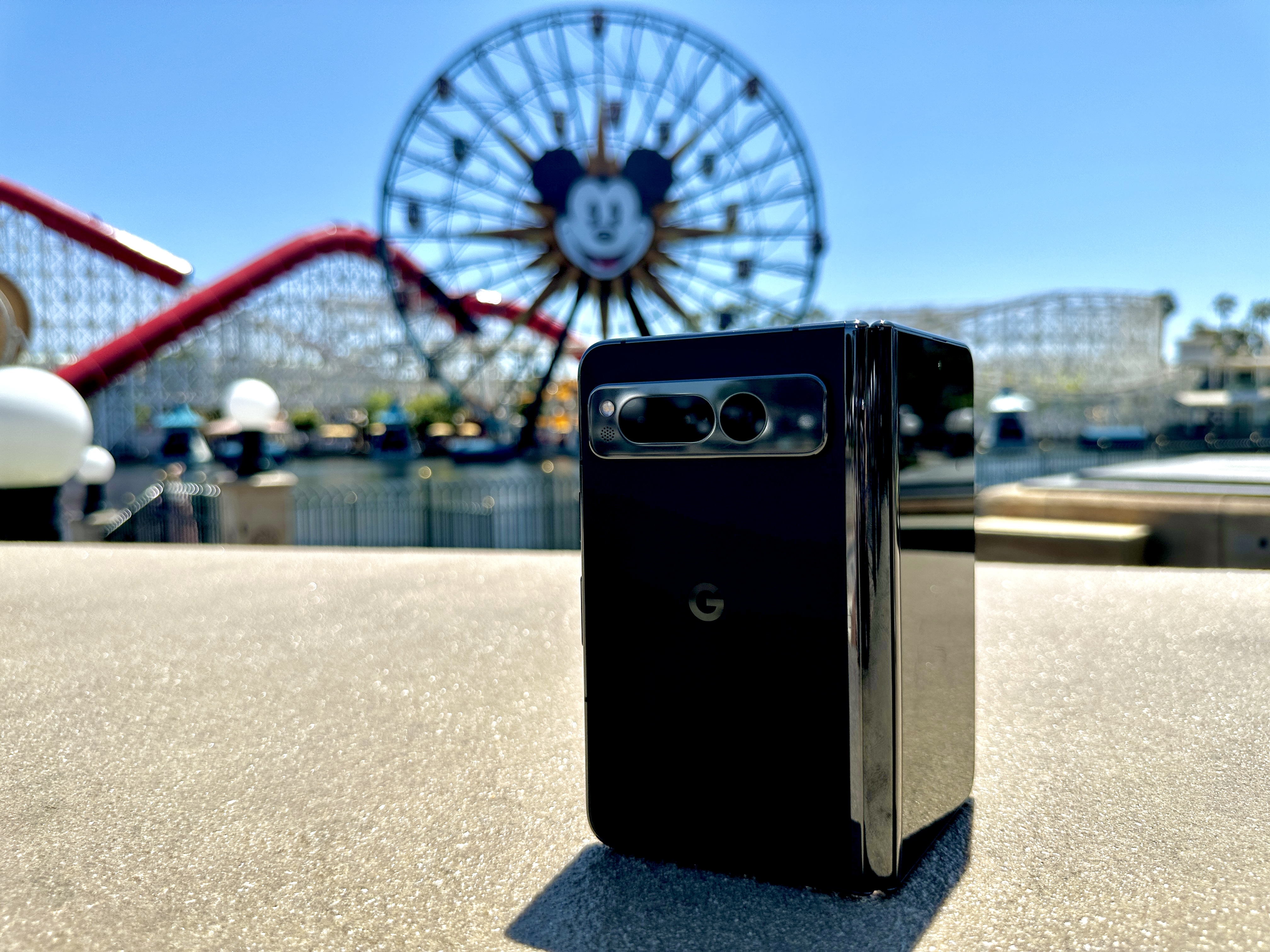 Google Pixel Fold in Obsidian open on Pixar Pier.