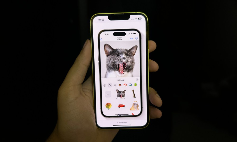 An iPhone with iOS 17, showing custom stickers in iMessage.