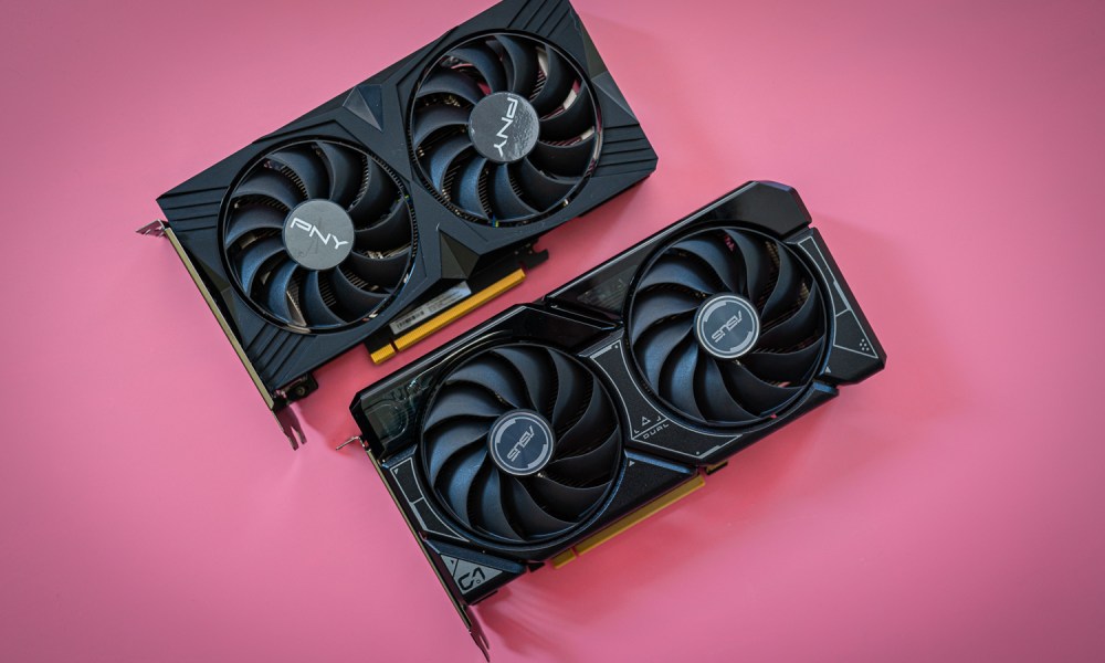 Two RTX 4060 graphics cards sitting next to each other.