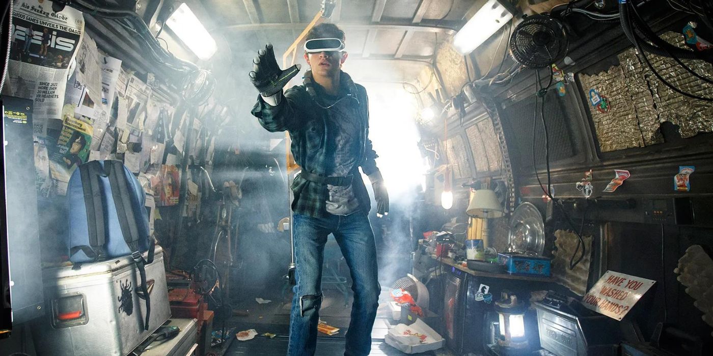 Wade Watts plays with a virtual reality headset in "Ready Player One."