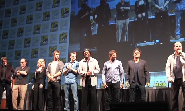 The cast of The Avengers and Joss Whedon at Comic-Con 2015.