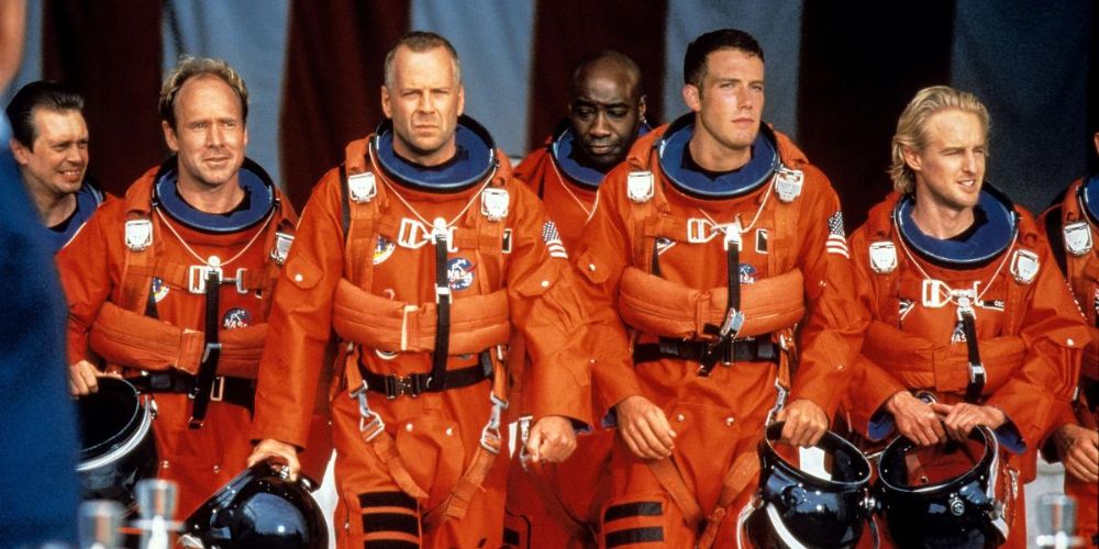 The astronaut team walk to their spaceship in Armageddon.