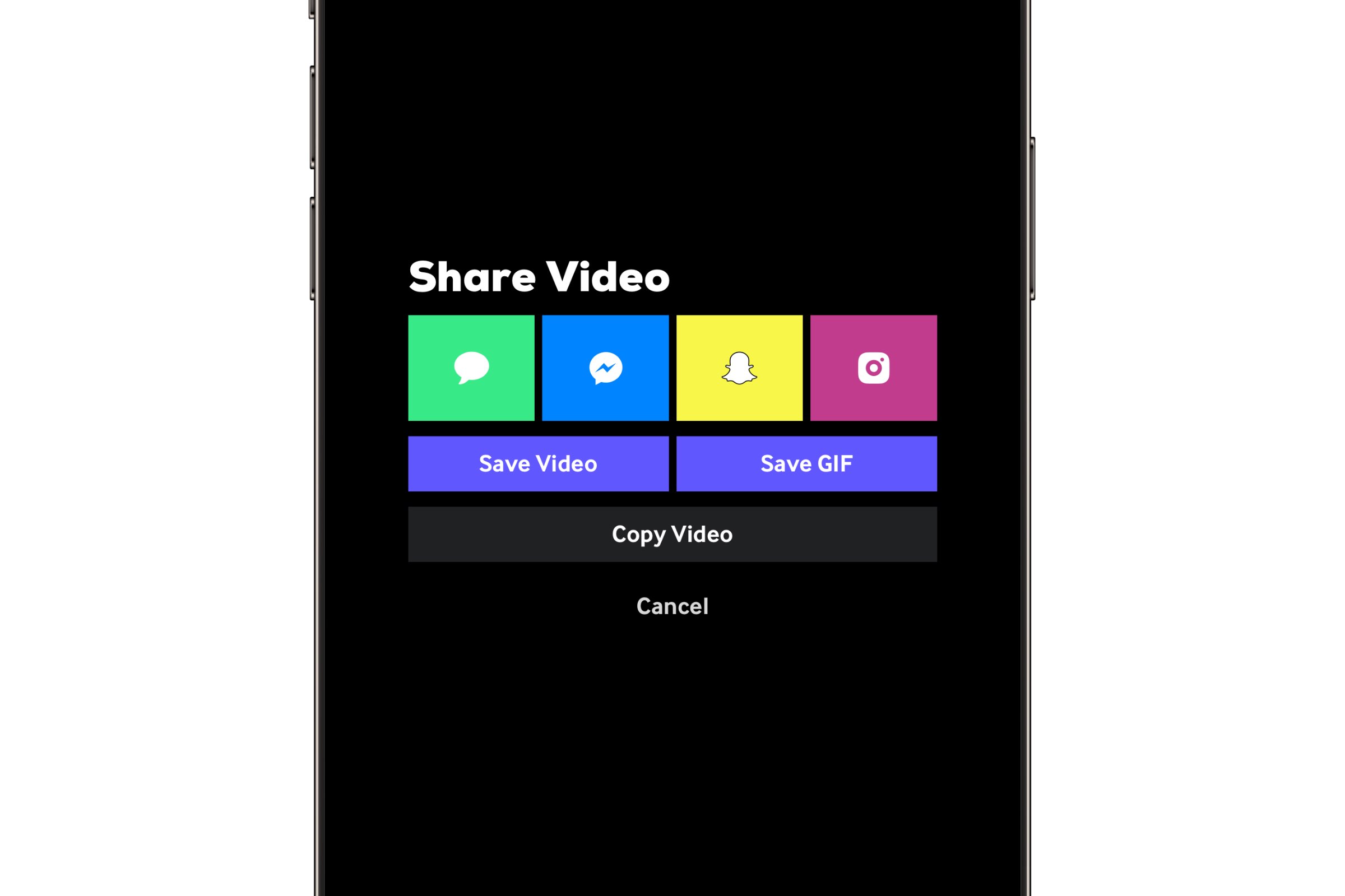 Auf dem iPhone wird der Bildschirm „Giphy Share a Video“ angezeigt.