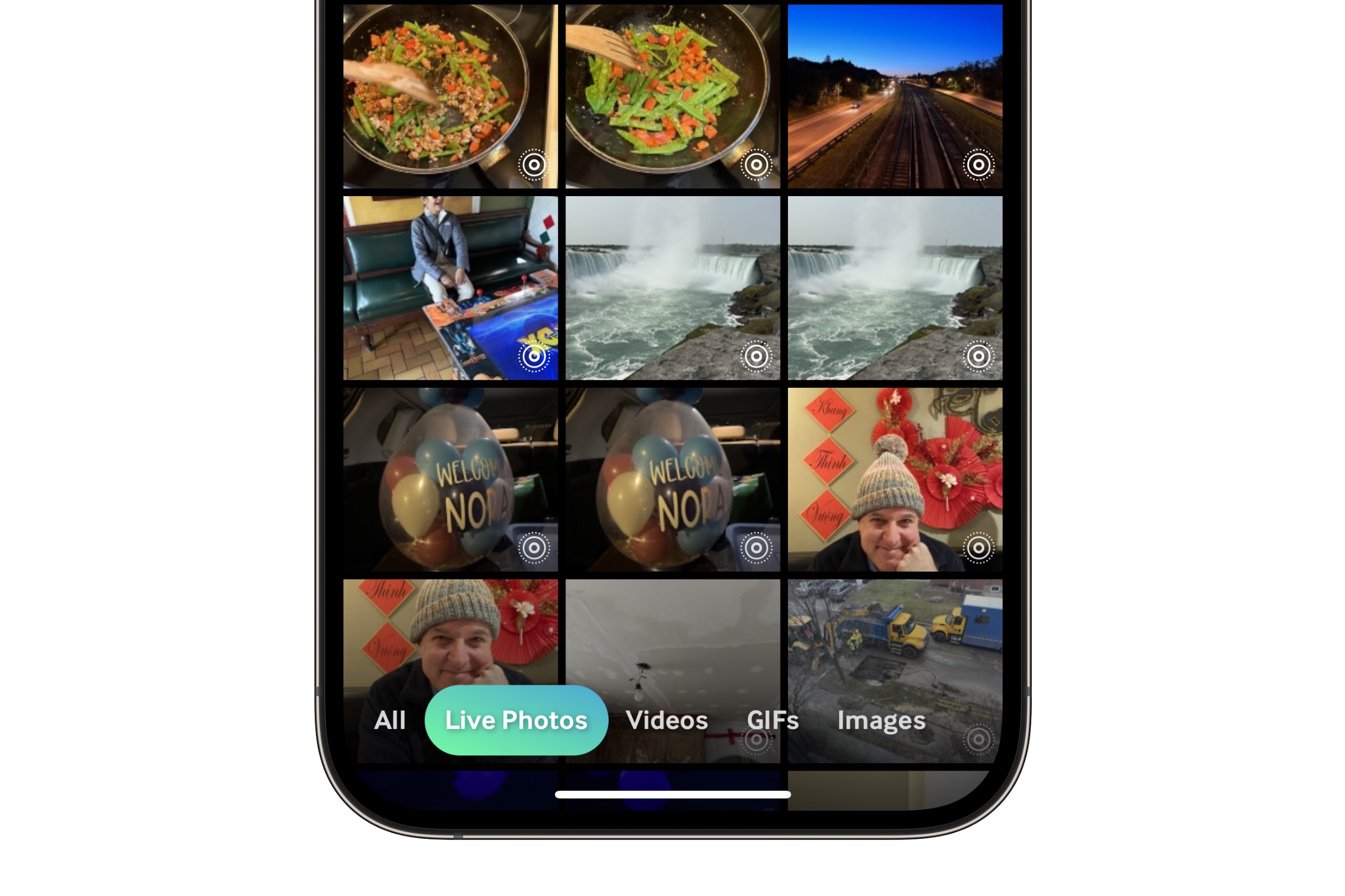 Das iPhone zeigt, wie Giphy nach Live-Fotos sucht.