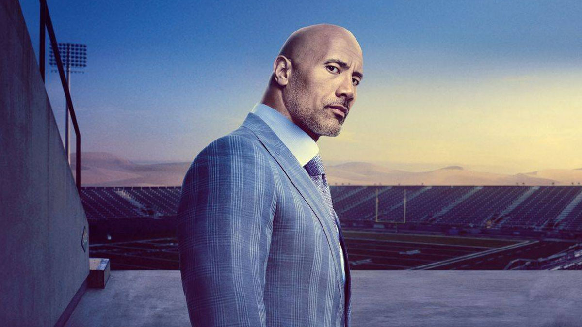 Dwayne Johnson em um pôster promocional de Ballers, da HBO.