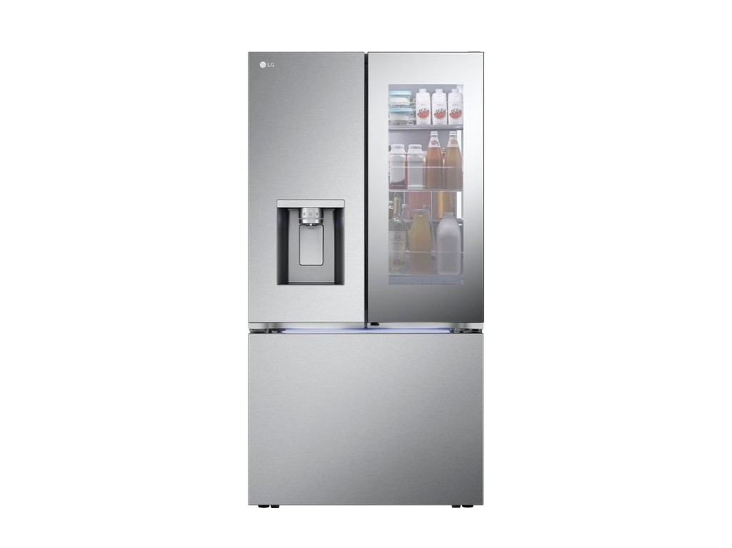 LG 25.5 cubic feet french door counter-depth smart refrigerator with Mirror InstaView product image.