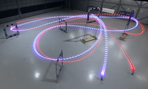 Light trails from racing drones.