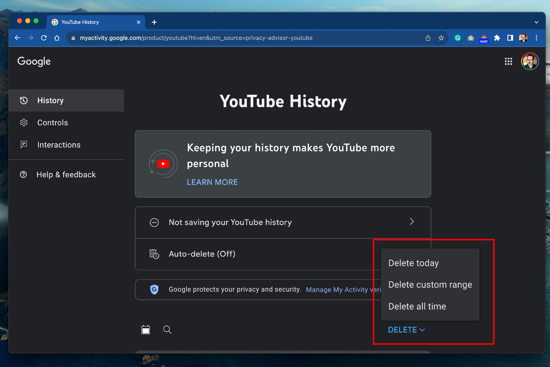 Youtube history online google