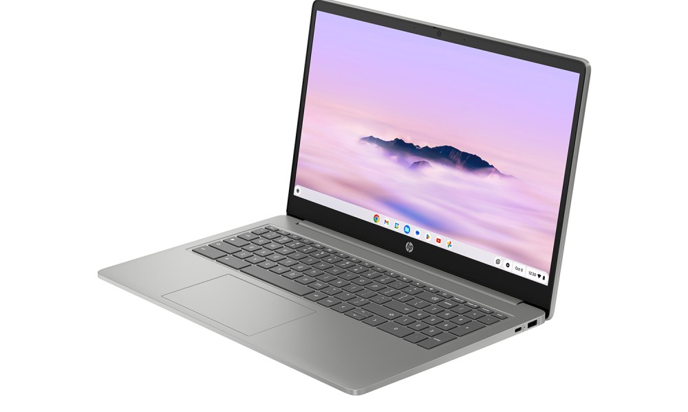 The HP Chromebook 15a Plus on a white background.