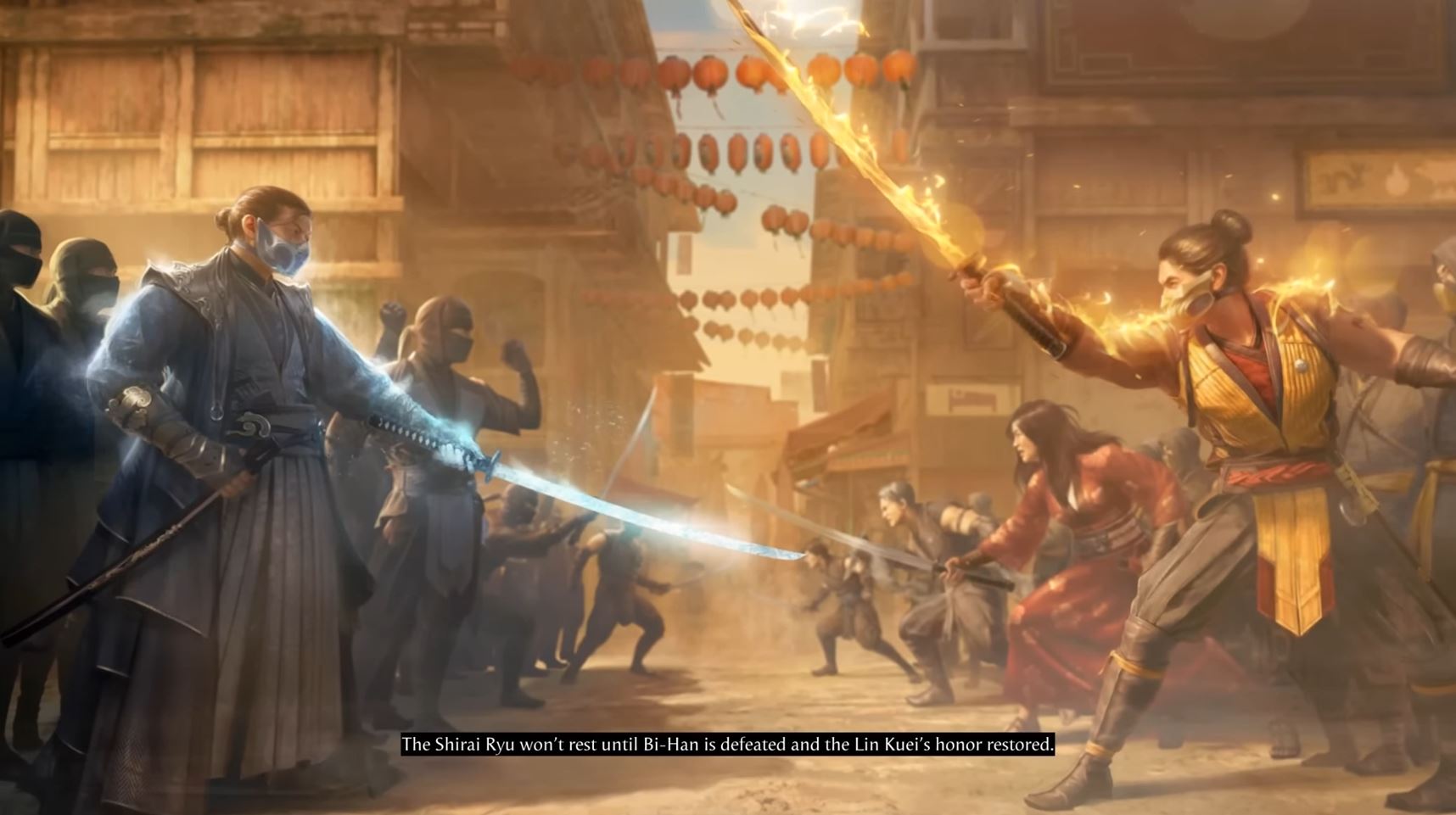 The Lin Kuei and Shirai Ryu prepare to fight in Mortal Kombat 1.