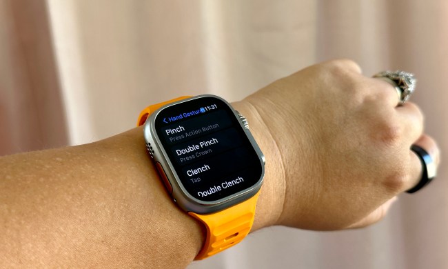 An Apple Watch Ultra showing off the AssistiveTouch Hand Gestures screen.