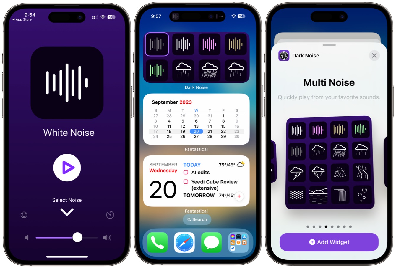 Widget interattivi Dark Noise su iPhone.