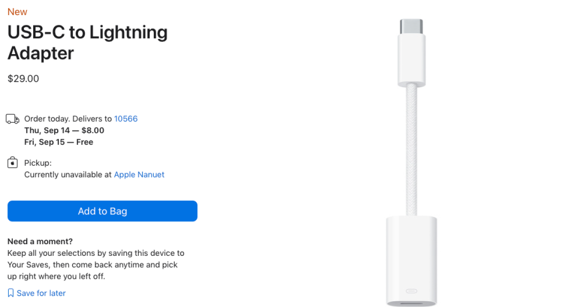 El nuevo adaptador Lightning a USB-C de Apple cuesta más que