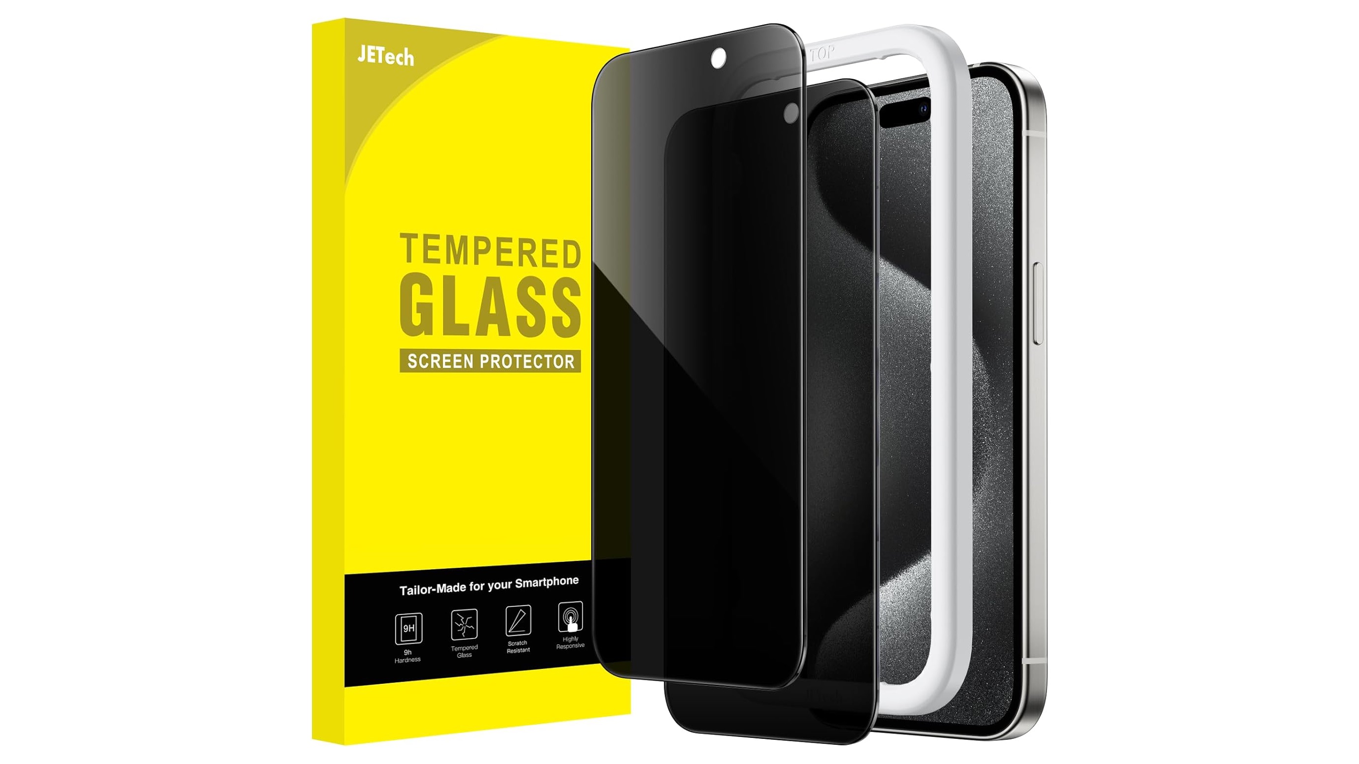 iPhone 15 Pro Premium Pro Glass Privacy Guard Antimicrobial Screen Protector