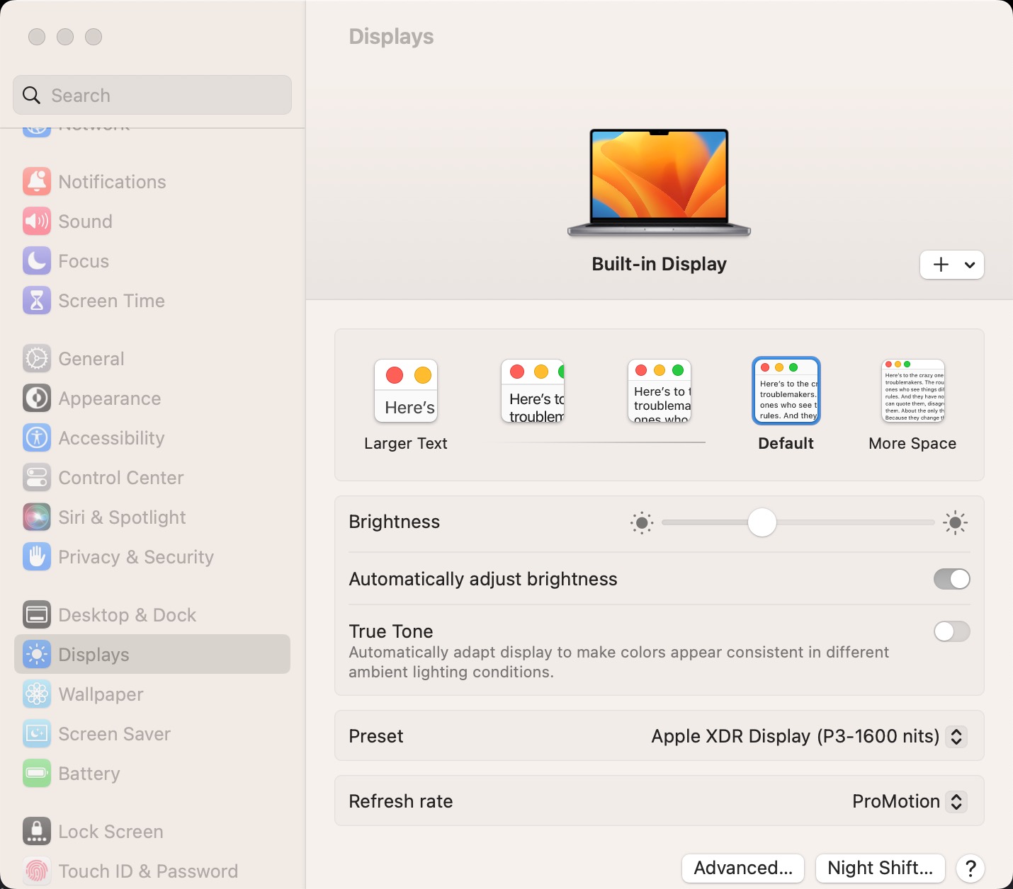 MacOS screenshot showing display settings.