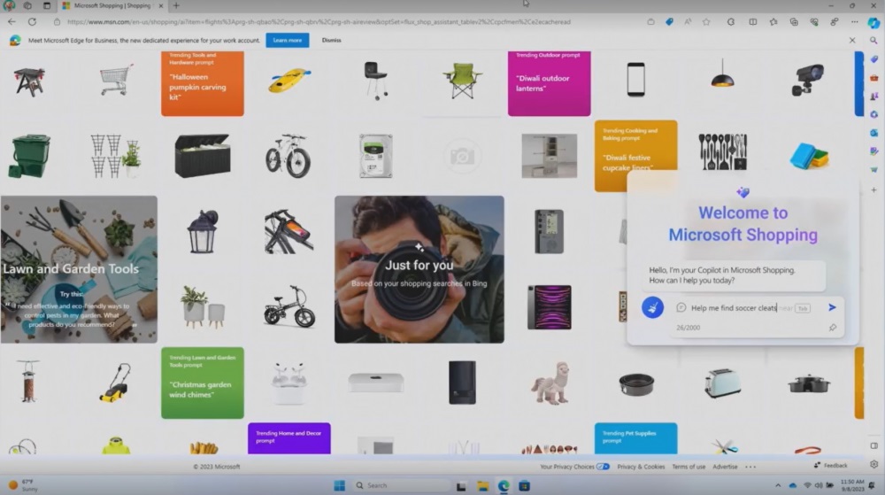 Une capture d'écran de Copilot dans Microsoft Shopping.