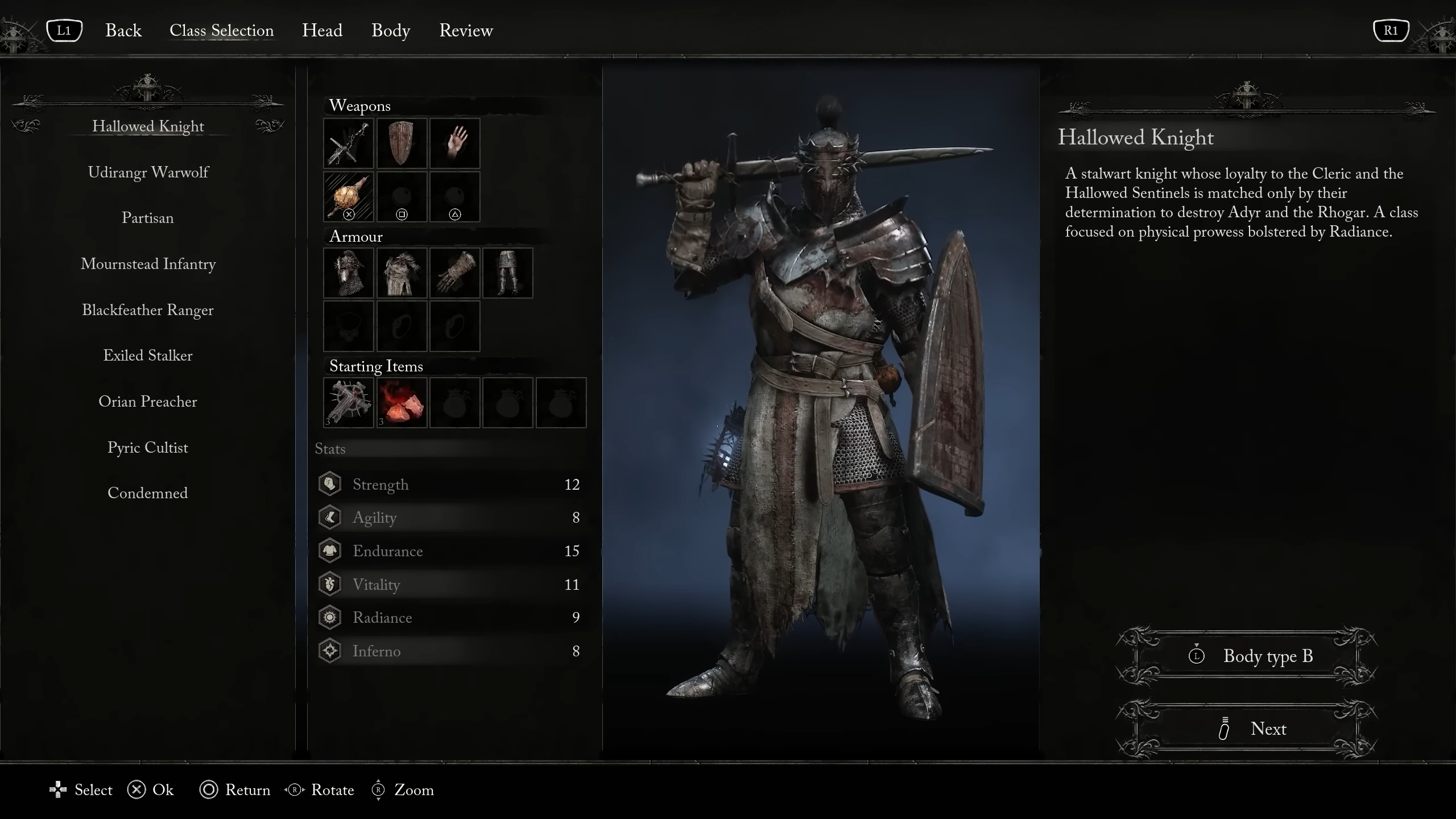 Class selection screen in Lords of the Fallen.
