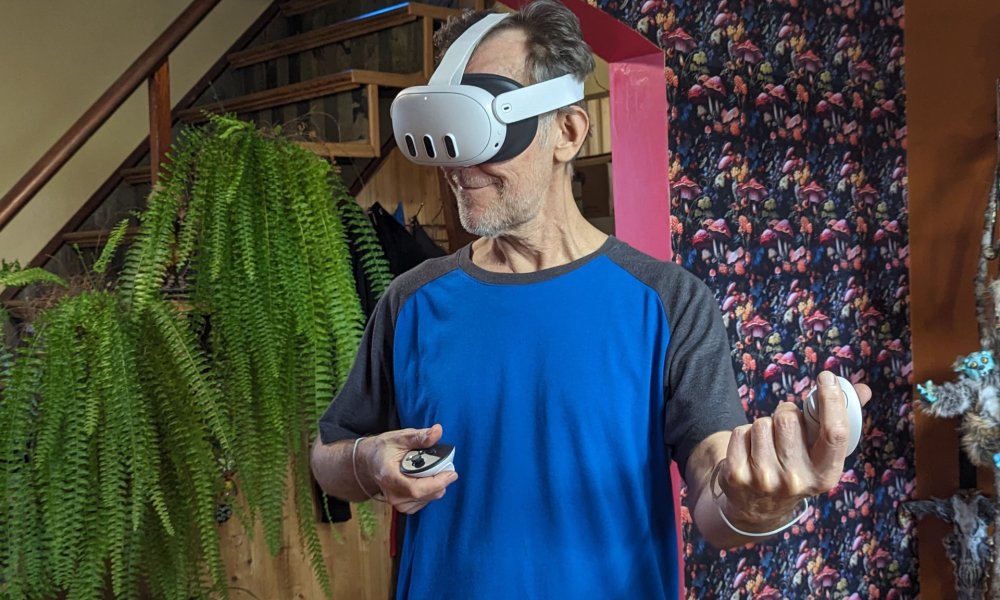 I can play in tight quarters with the Quest 3's mixed reality view.