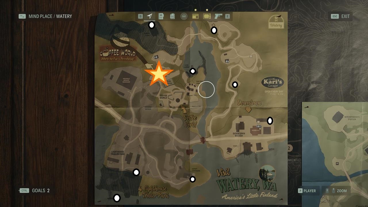 Um mapa do mundo do café em alan wake 2.