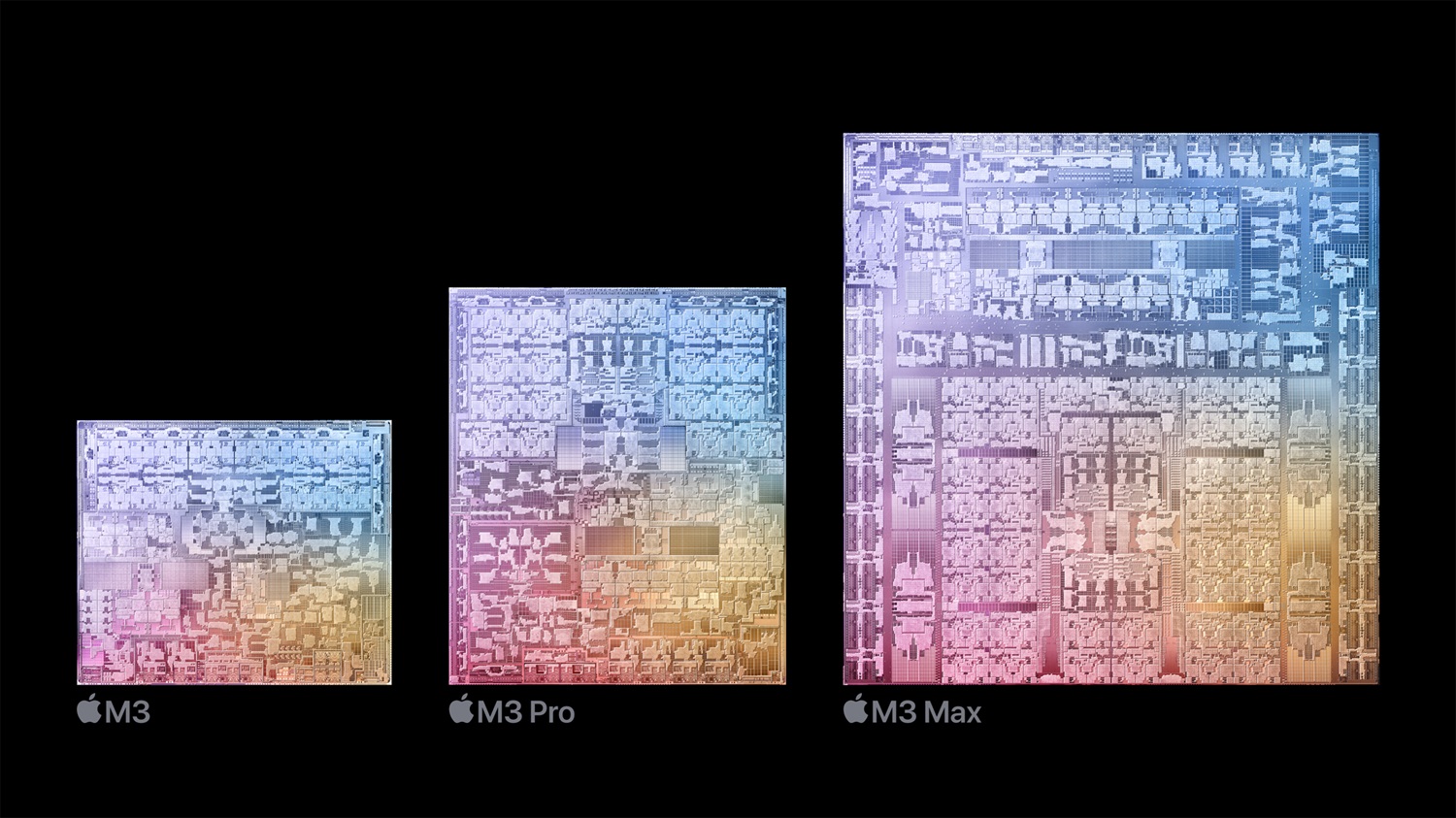 La familia de chips M3 de Apple.