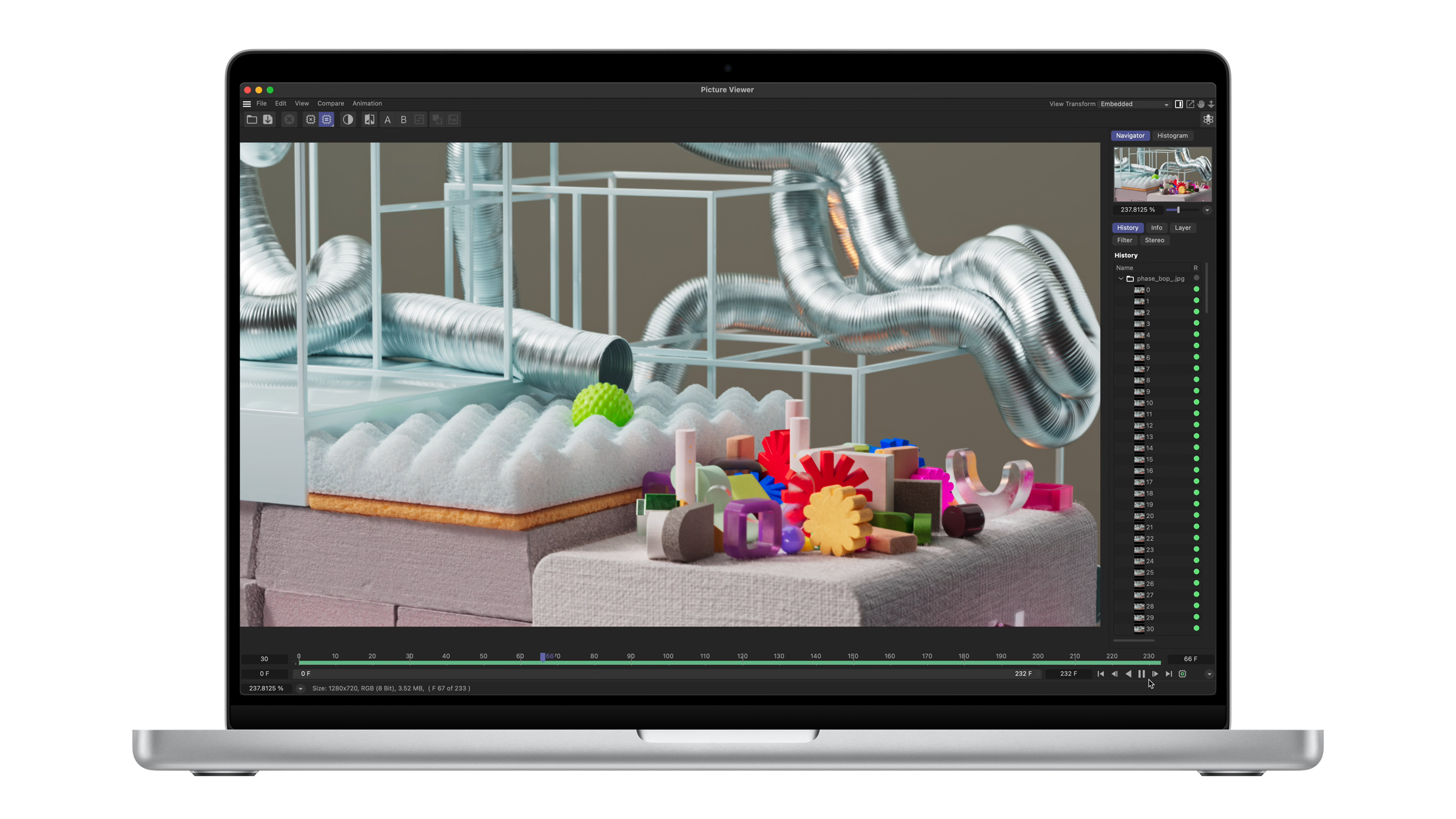 Cinema4D fonctionnant sur un MacBook Pro.