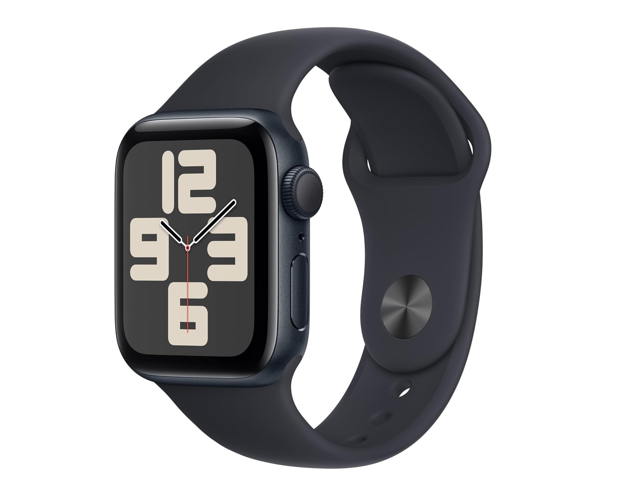 The Apple Watch SE 2 in the midnight color case and sports band.