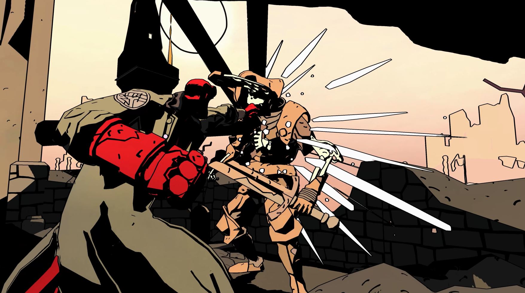 Hellboy fights an enemy in Hellboy: Web of Wyrd.