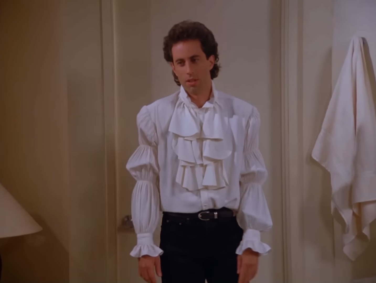 Jerry wearing a puffy shirt in "Seinfeld."