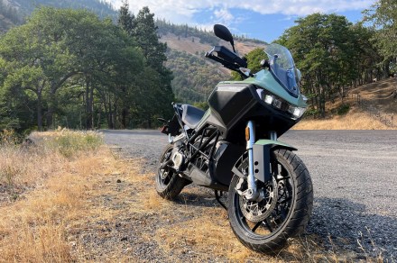 This electric adventure motorcycle is a magic carpet with a short leash