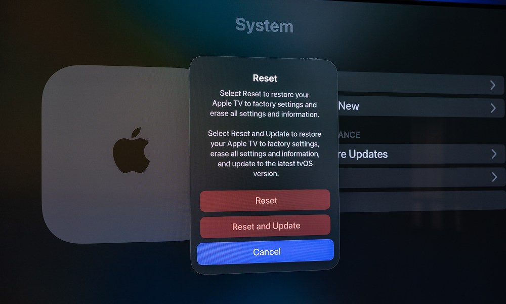 Reset options for Apple TV.