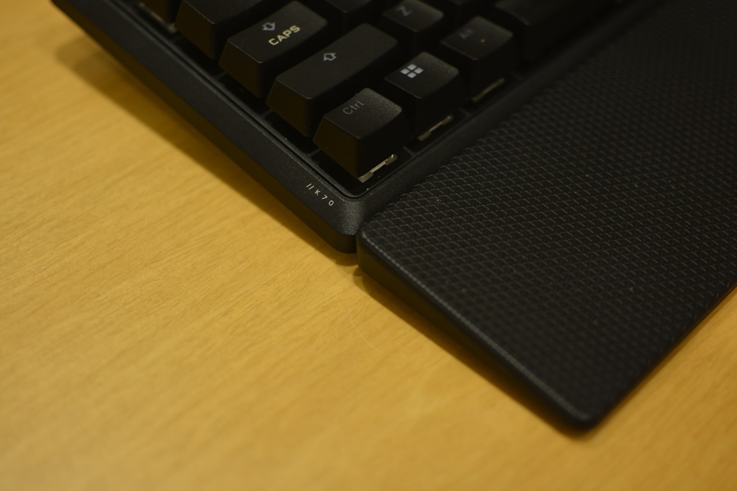 Wrist rest on the Corsair K70 Core keyboard.