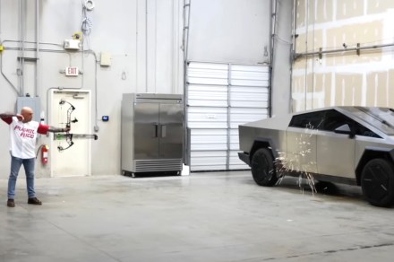 Watch how Tesla’s Cybertruck handles a compound bow’s arrow