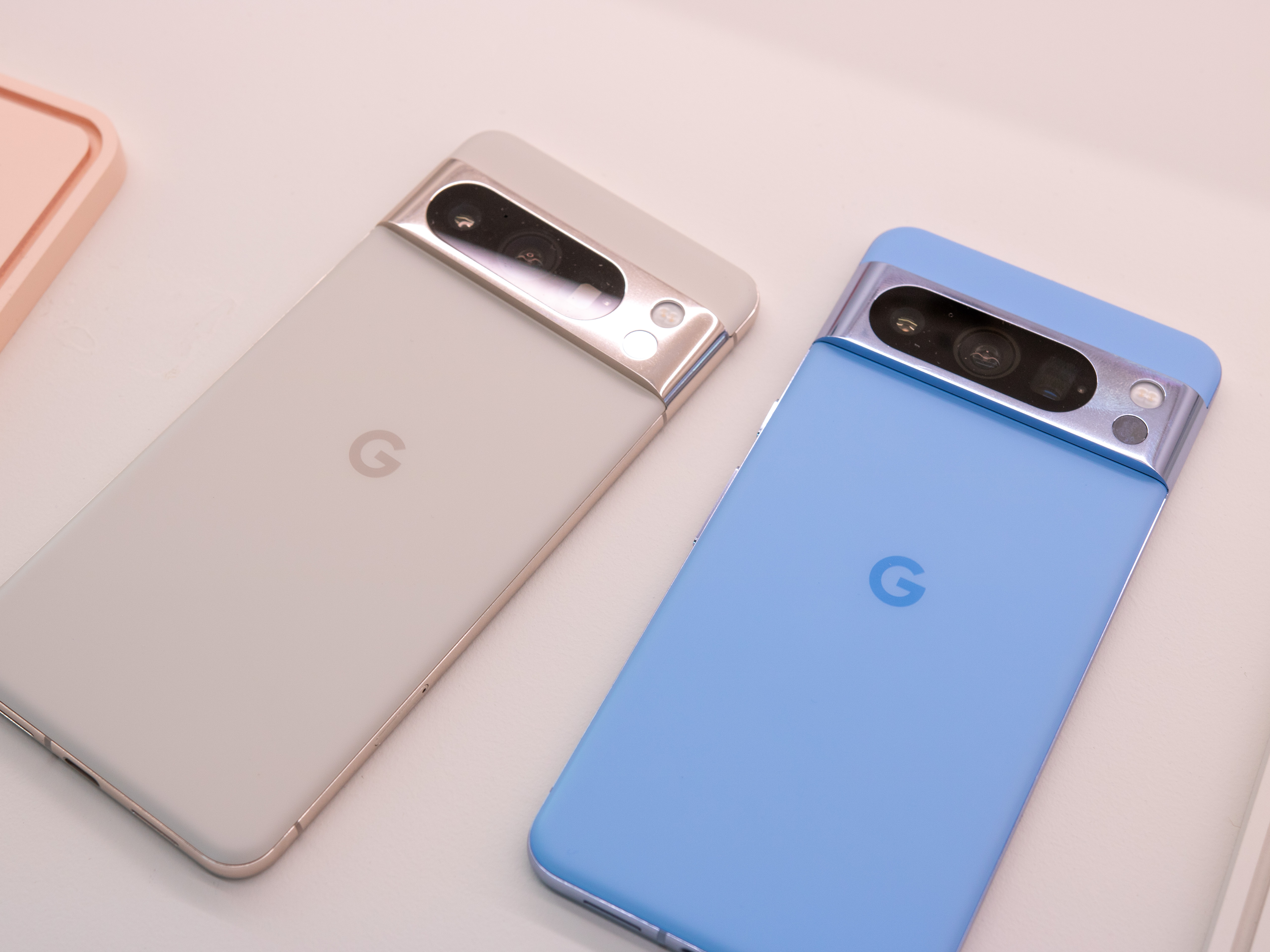 Google Pixel 8 Pro in white and blue.