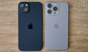 Apple iPhone 15 Plus and Apple iPhone 15 Pro Max seen from the back.