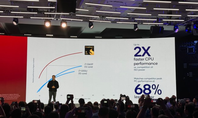 Qualcomm representative unveiling a new chipset.