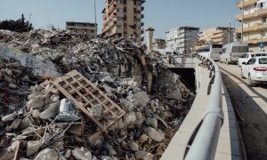 An urban area devastated by an earthquake.