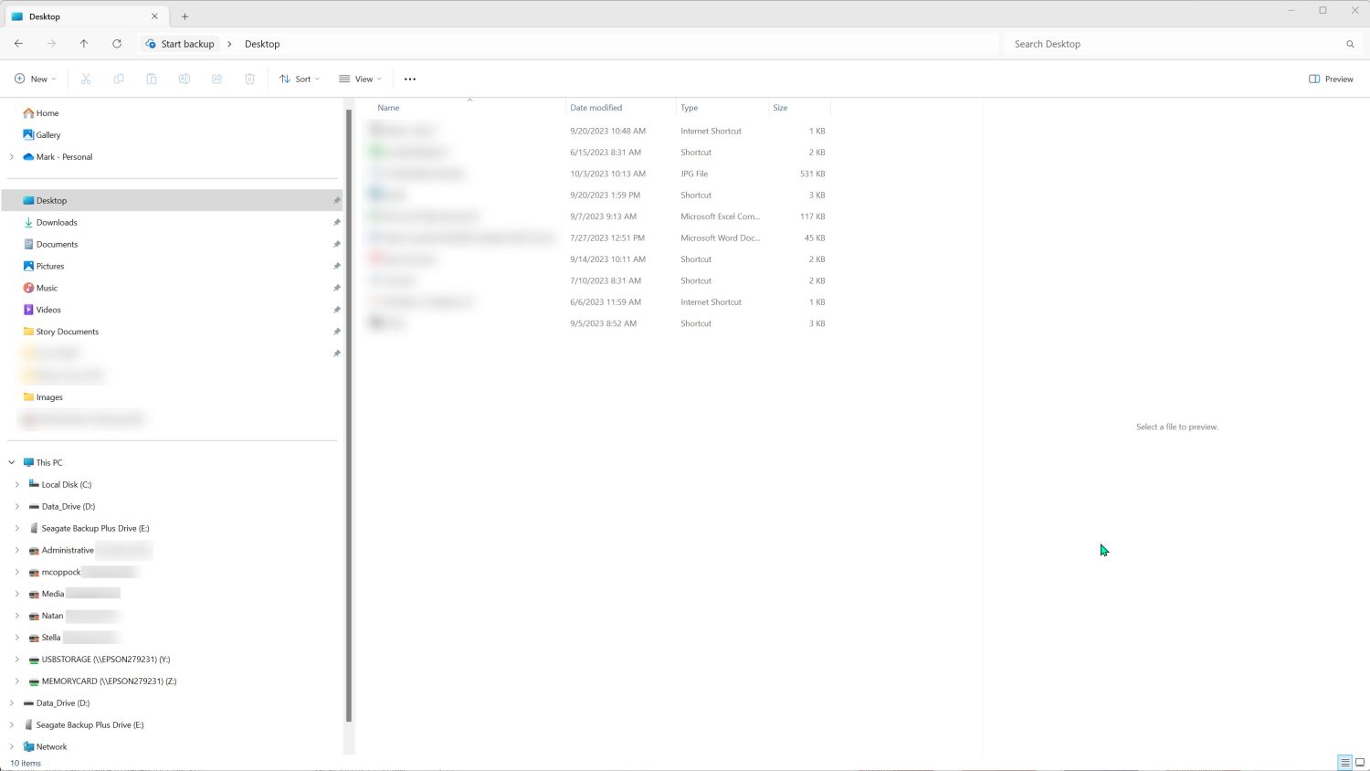 Capture d'écran de la vue du Gestionnaire de fichiers par défaut de Windows 11.